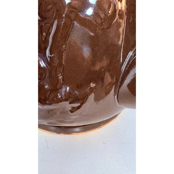 Rockingham Teapot-Rebecca at the Well Relief Raised Clay Brown Glaze Antique 7" - Picture 10 of 16